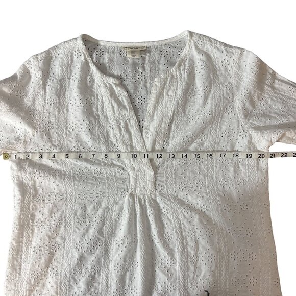 Christian Siriano Womens SZ M White Eyelet blouse linen blend - Picture 6 of 8